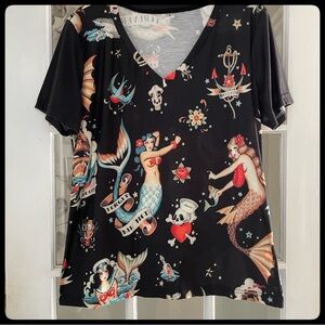 🆕 Mermaid Flash Tattoo Print Top